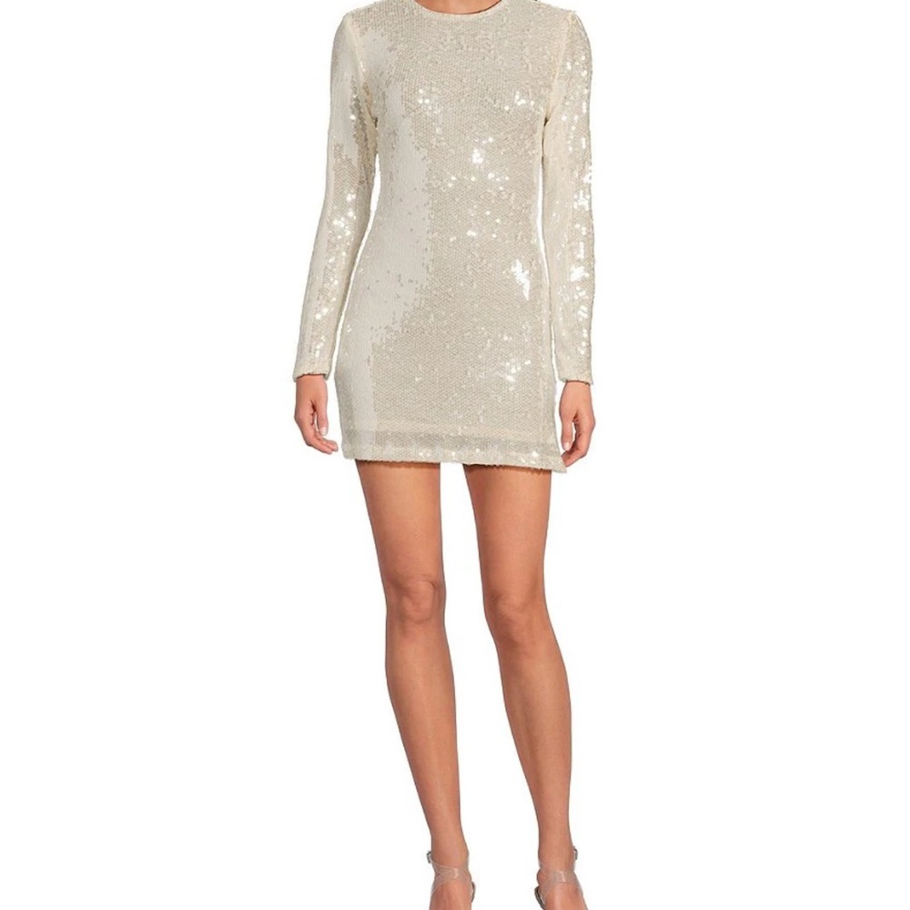 Gianni Bini Cream Sequin Long Sleeve Cocktail Dress